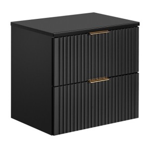 Meuble sous vasque NOXERA 60 cm – Noir mat – 2 tiroirs + plan vasque