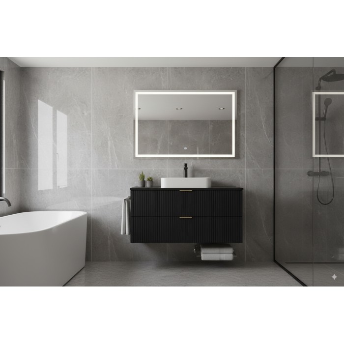 Meuble sous vasque NOXERA 60 cm – Noir mat – 2 tiroirs + plan pour vasque