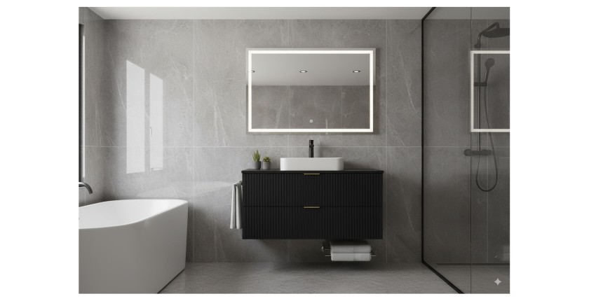 Meuble sous vasque NOXERA 60 cm – Noir mat – 2 tiroirs + plan pour vasque