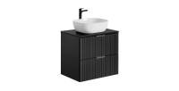 Meuble sous vasque NOXERA 60 cm – Noir mat – 2 tiroirs + plan vasque + vasque