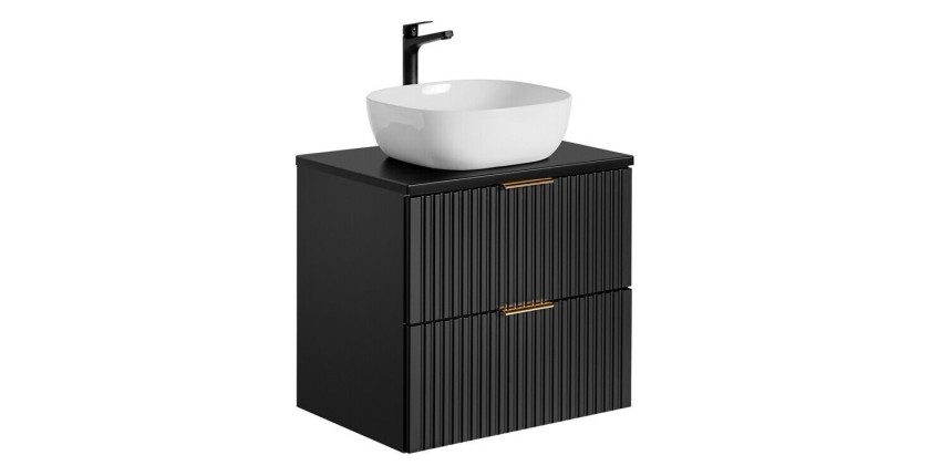 Meuble sous vasque NOXERA 60 cm – Noir mat – 2 tiroirs + plan pour vasque + vasque