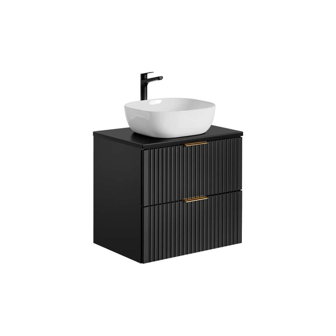 Meuble sous vasque NOXERA 60 cm – Noir mat – 2 tiroirs + plan vasque + vasque
