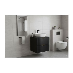 Meuble sous vasque NOXERA 60 cm – Noir mat – 2 tiroirs + plan pour vasque + vasque