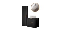 Meuble sous vasque NOXERA 60 cm – Noir mat – Vasque + miroir LED + colonne suspendue
