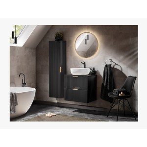 Meuble sous vasque NOXERA 60 cm – Noir mat – Vasque + miroir LED + colonne suspendue