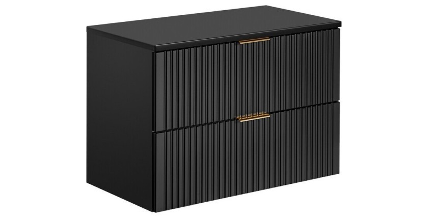 Meuble sous vasque NOXERA 80 cm – Noir mat – 2 tiroirs + plan vasque