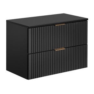 Meuble sous vasque NOXERA 80 cm – Noir mat – 2 tiroirs + plan vasque