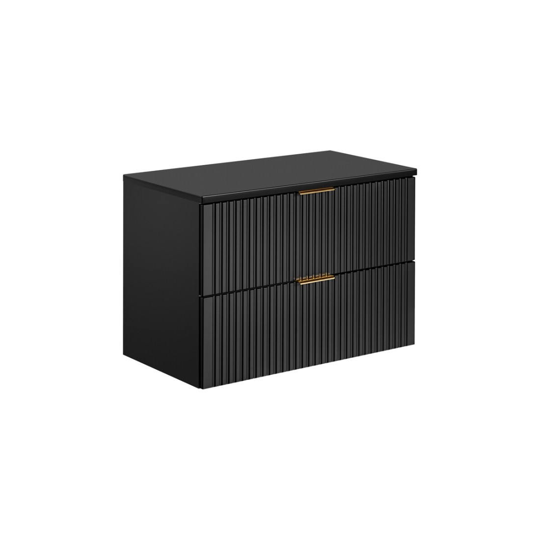 Meuble sous vasque NOXERA 80 cm – Noir mat – 2 tiroirs + plan vasque