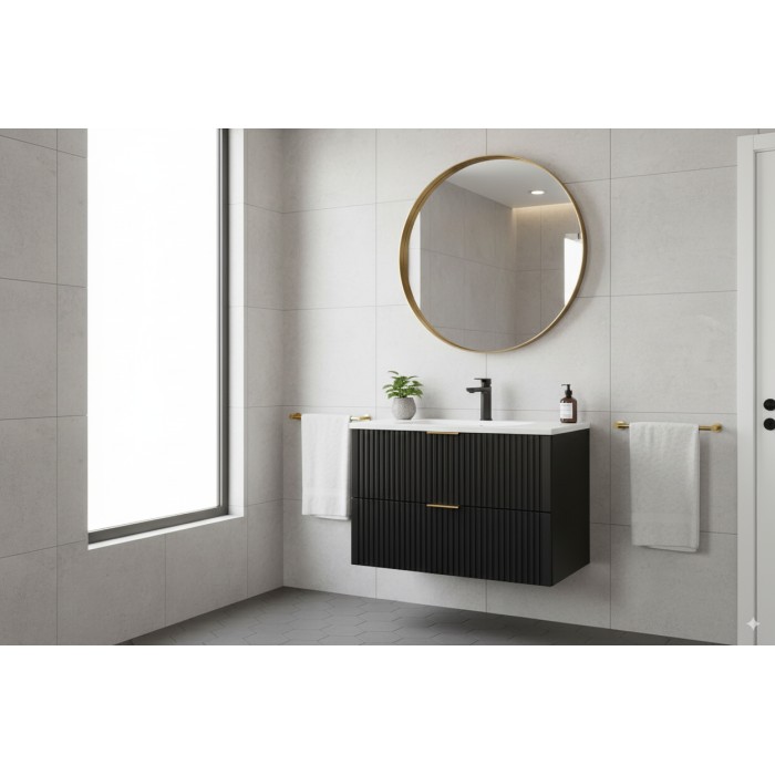 Meuble sous vasque NOXERA 80 cm – Noir mat – 2 tiroirs + plan pour vasque