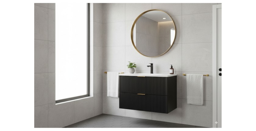 Meuble sous vasque NOXERA 80 cm – Noir mat – 2 tiroirs + plan vasque