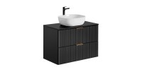 Meuble sous vasque NOXERA 80 cm – Noir mat – 2 tiroirs + plan vasque + vasque