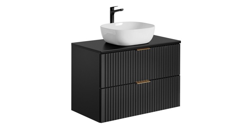 Meuble sous vasque NOXERA 80 cm – Noir mat – 2 tiroirs + plan pour vasque + vasque