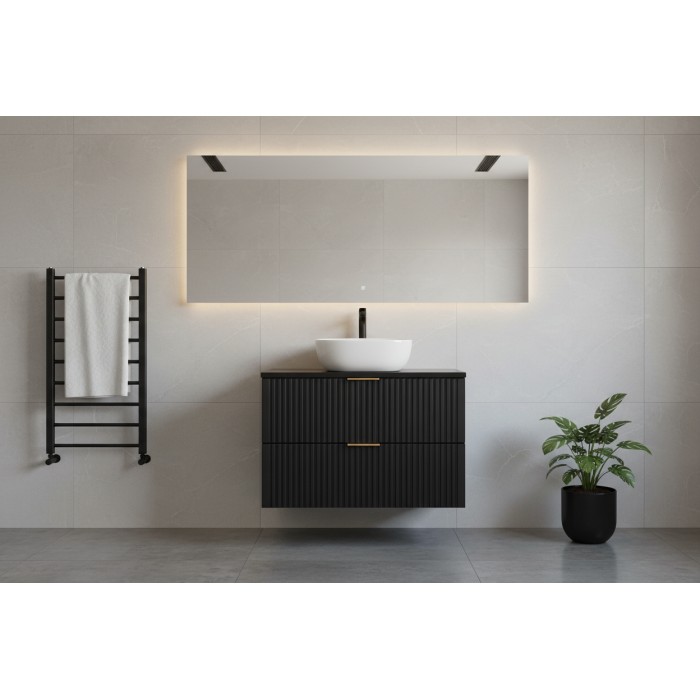 Meuble sous vasque NOXERA 80 cm – Noir mat – 2 tiroirs + plan pour vasque + vasque
