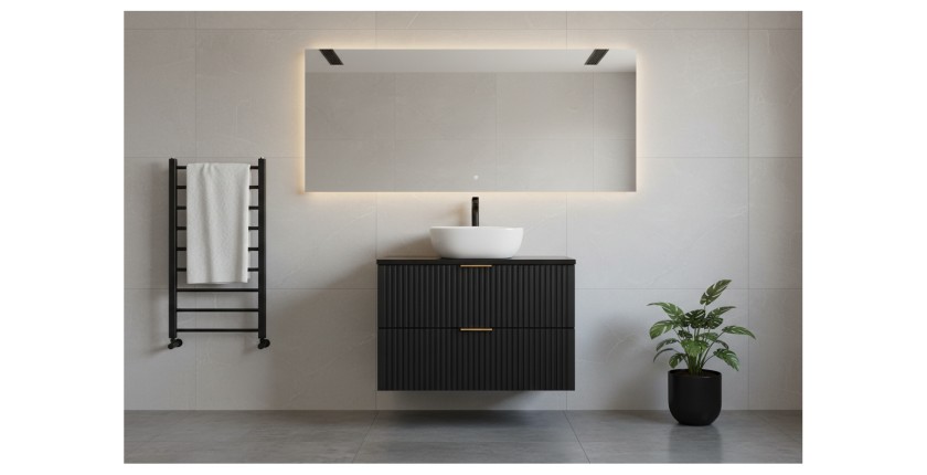 Meuble sous vasque NOXERA 80 cm – Noir mat – 2 tiroirs + plan vasque + vasque