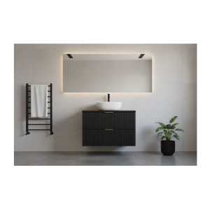 Meuble sous vasque NOXERA 80 cm – Noir mat – 2 tiroirs + plan pour vasque + vasque