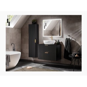 Meuble sous vasque NOXERA 80 cm – Noir mat – Vasque + miroir LED + colonne suspendue