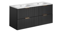 Meuble sous vasque NOXERA 120 cm – Noir mat – Double vasque encastrée + siphons