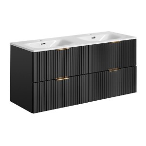 Meuble sous vasque NOXERA 120 cm – Noir mat – Double vasque encastrée + siphons