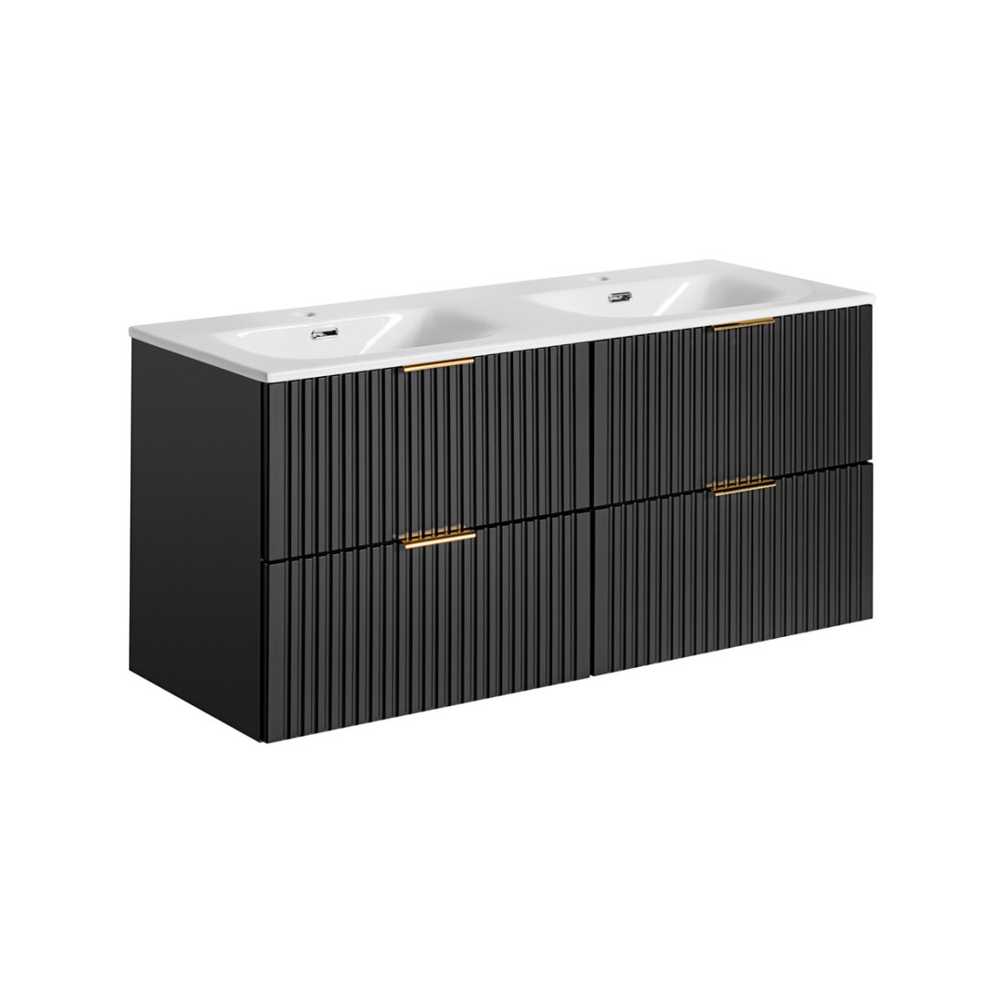 Meuble sous vasque NOXERA 120 cm – Noir mat – Double vasque encastrée + siphons