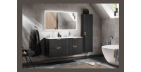 Meuble sous vasque 120 cm + double vasque encastré + syphon + colonne de sdb suspendue + Grand miroir rectangulaire avec LED