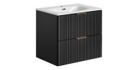 Meuble sous vasque NOXERA 60 cm – Noir mat – Vasque encastrée + siphon