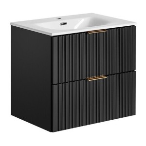 Meuble sous vasque NOXERA 60 cm – Noir mat – Vasque encastrée + siphon