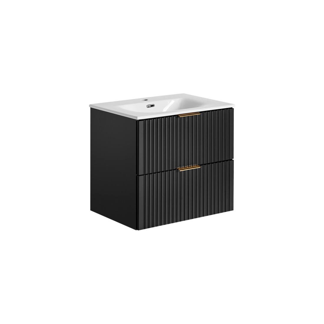 Meuble sous vasque NOXERA 60 cm – Noir mat – Vasque encastrée + siphon
