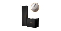 Meuble sous vasque NOXERA 60 cm – Noir mat – Vasque encastrée + miroir LED + colonne suspendue + siphon
