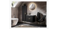 Meuble sous vasque NOXERA 60 cm – Noir mat – Vasque encastrée + miroir LED + colonne suspendue + siphon