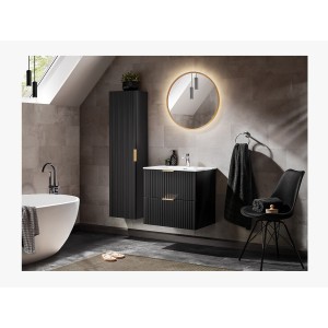 Meuble sous vasque NOXERA 60 cm – Noir mat – Vasque encastrée + miroir LED + colonne suspendue + siphon