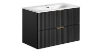 Meuble sous vasque NOXERA 80 cm – Noir mat – Vasque encastrée + siphon