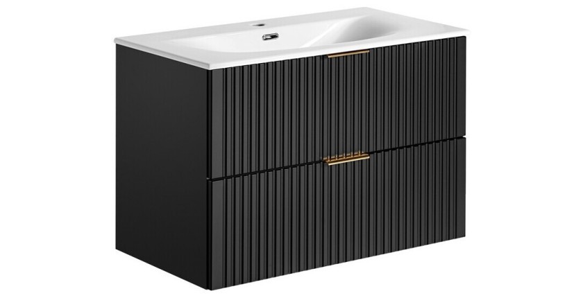 Meuble sous vasque NOXERA 80 cm – Noir mat – Vasque encastrée + siphon
