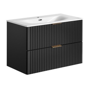 Meuble sous vasque NOXERA 80 cm – Noir mat – Vasque encastrée + siphon