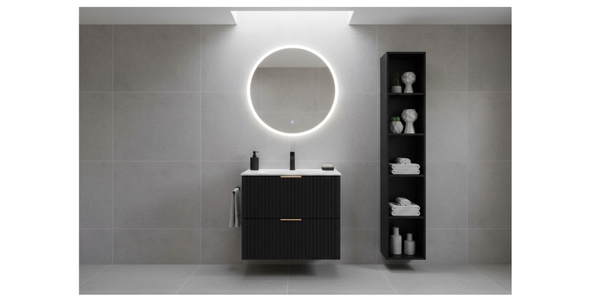 Meuble sous vasque NOXERA 80 cm – Noir mat – Vasque encastrée + siphon