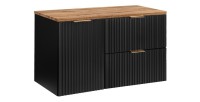 Meuble sous vasque NOXERA 100 cm – Noir mat & chêne – 2 tiroirs + porte panier + plan vasque