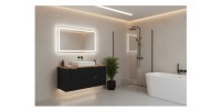 Meuble sous vasque NOXERA 100 cm – Noir mat & chêne – 2 tiroirs + porte panier + plan vasque