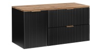 Meuble sous vasque NOXERA 120 cm – Noir mat & chêne – 2 tiroirs + porte panier + plan vasque