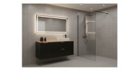 Meuble sous vasque NOXERA 120 cm – Noir mat & chêne – 2 tiroirs + porte panier + plan vasque