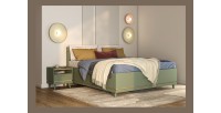 Lit NOKI – 160x200 cm vert et bois – Style scandinave