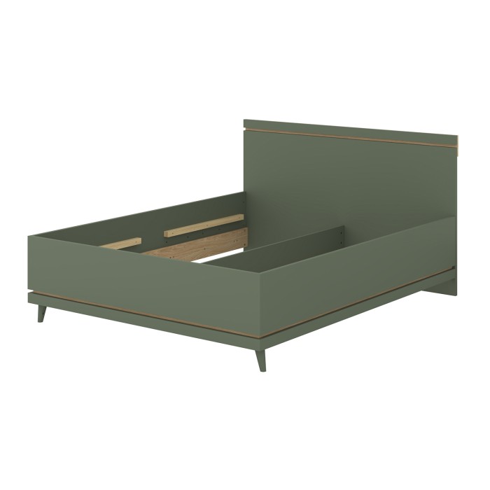 Bed NOKI - 160x200 cm groen en hout - Scandinavische stijl