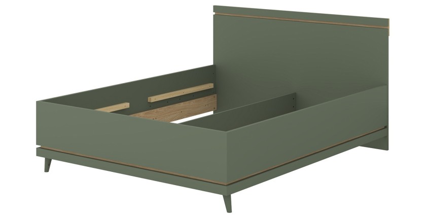 Lit NOKI – 160x200 cm vert et bois – Style scandinave
