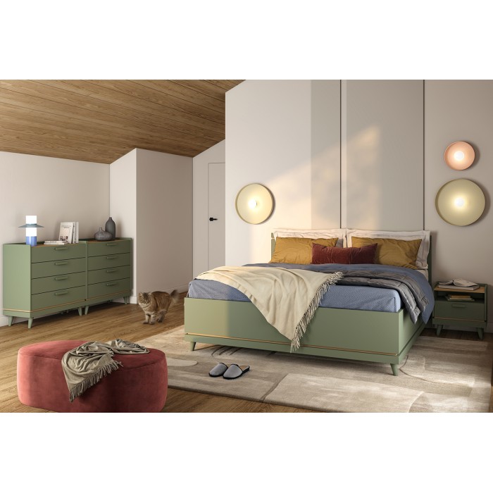 Bed NOKI - 160x200 cm groen en hout - Scandinavische stijl