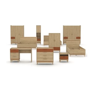 Lit NOKI – 160x200 cm chêne clair et moka – Style scandinave sans sommier