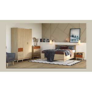 Lit NOKI – 160x200 cm chêne clair et moka – Style scandinave sans sommier
