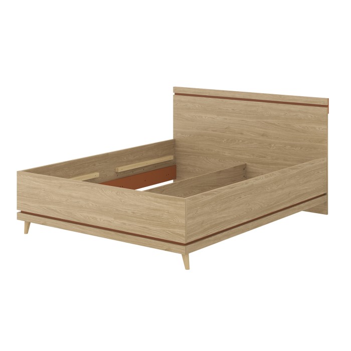 Bed NOKI - 160x200 cm licht eiken en mokka - Scandinavische stijl zonder lattenbodem
