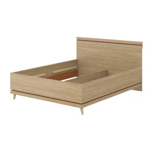 Lit NOKI – 160x200 cm chêne clair et moka – Style scandinave sans sommier
