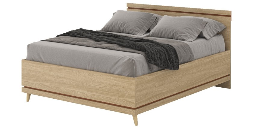 Lit NOKI – 160x200 cm chêne clair et moka – Style scandinave sans sommier