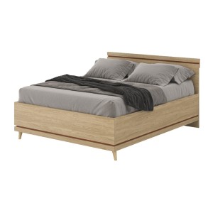Lit NOKI – 160x200 cm chêne clair et moka – Style scandinave sans sommier