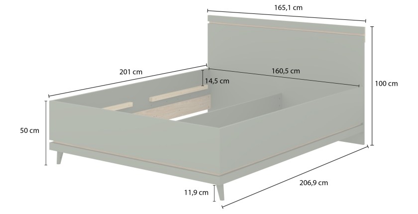 Lit NOKI – 160x200 cm chêne clair et moka – Style scandinave sans sommier