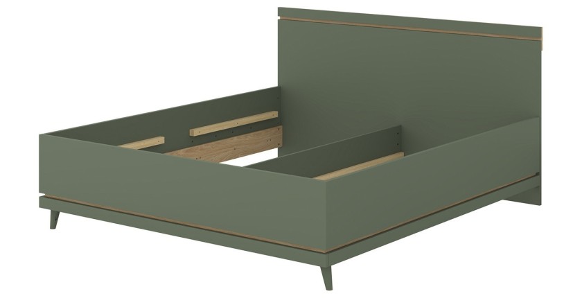 Lit NOKI – 180x200 cm vert et bois – Style scandinave